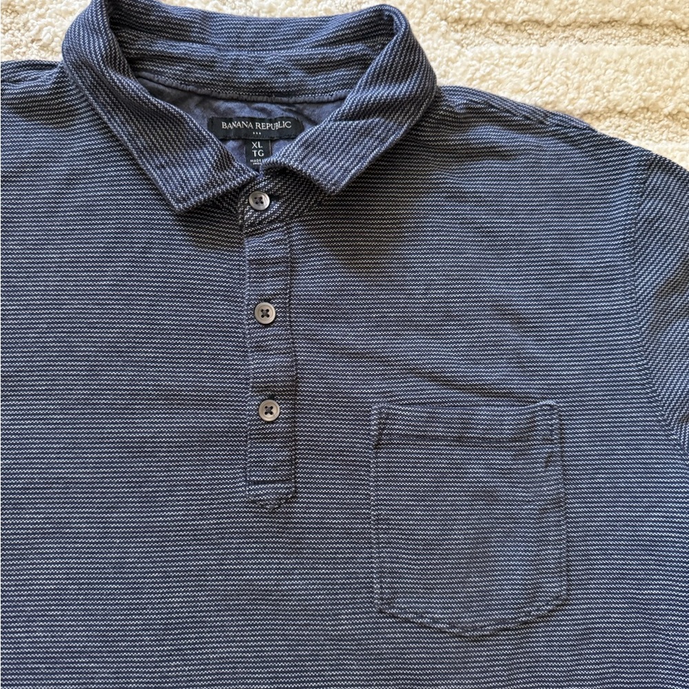 Banana Republic Blue Gray Polo Shirt Classic Knit Soft Striped XL